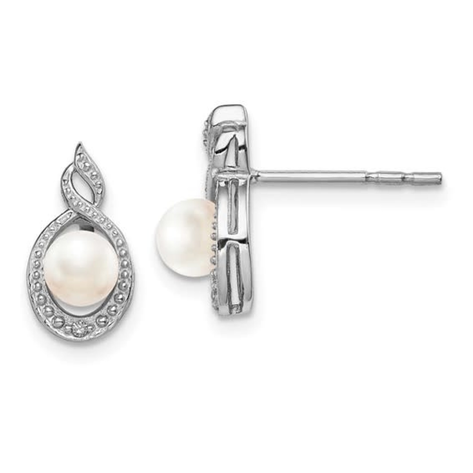 QUALITY GOLD OF CINCINNATI INC Sterling Silver Rhodium Plated Pearl and Diamond Earrings