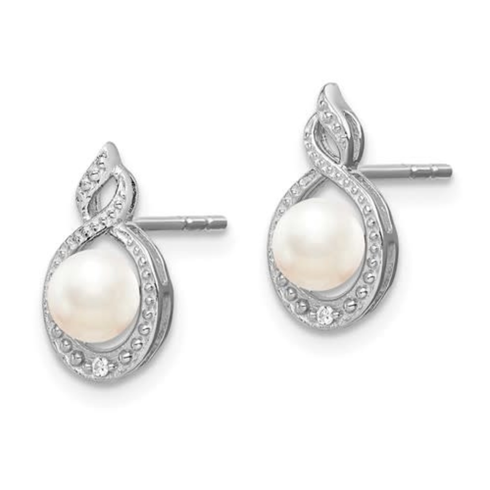 QUALITY GOLD OF CINCINNATI INC Sterling Silver Rhodium Plated Pearl and Diamond Earrings