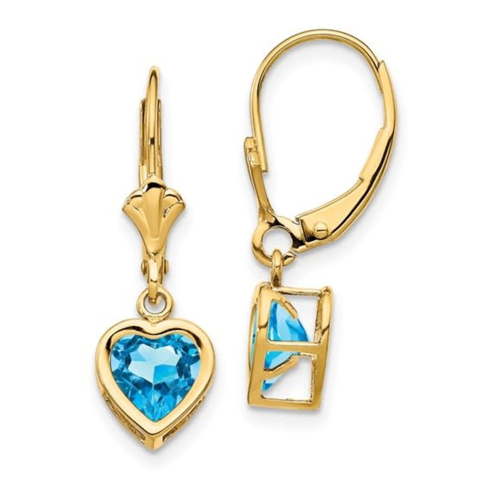QUALITY GOLD OF CINCINNATI INC 14K 6mm Heart Blue Topaz Leverback Earrings