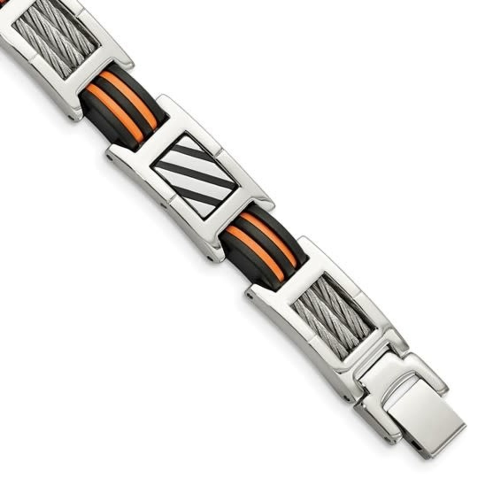 QUALITY GOLD OF CINCINNATI INC 8.5" Stainless Steel Enameled w/Cable Inlay and Rubber Bracelet