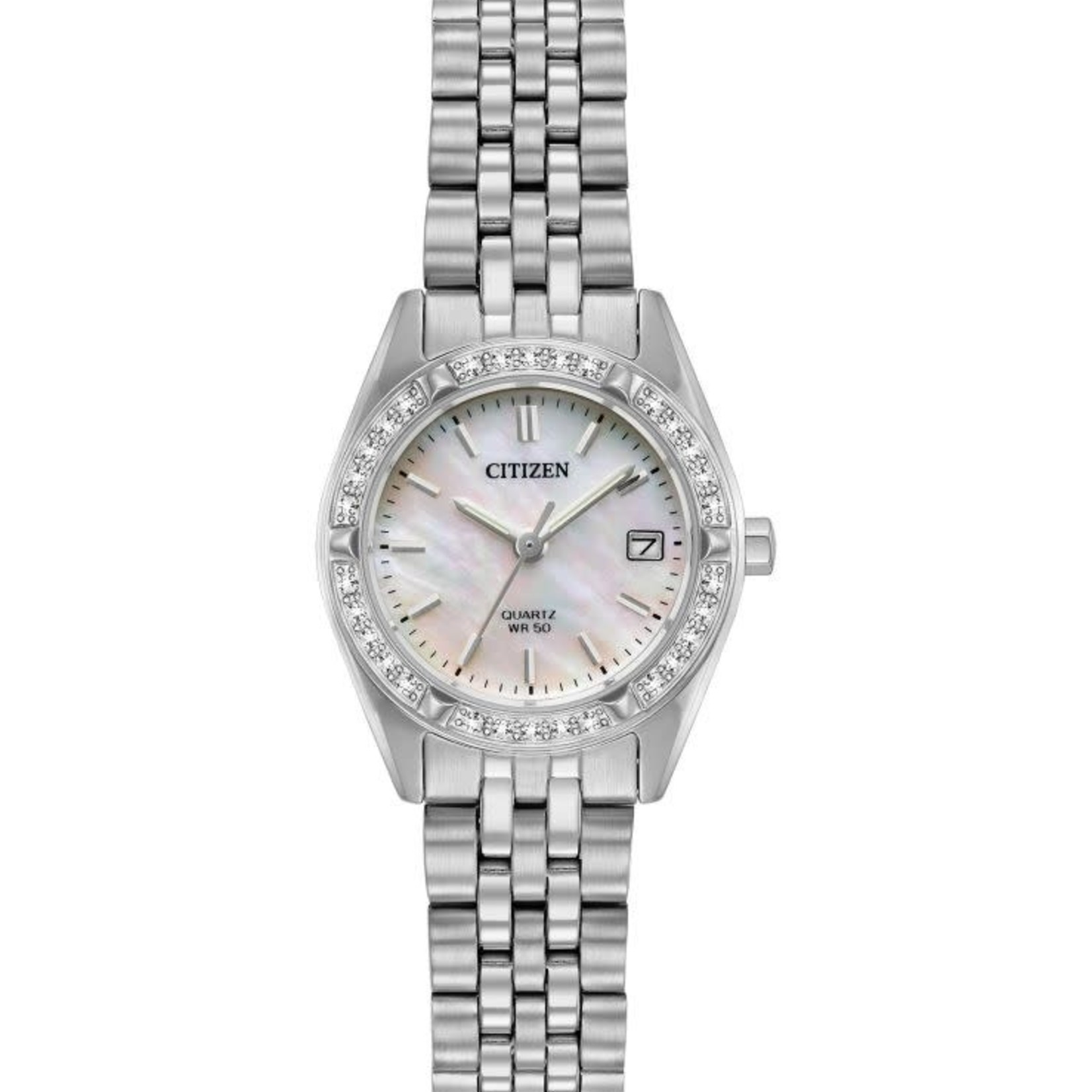 CITIZEN WATCH COMPANY Citizen Quartz Mother of Pearl Dial Crystal Bezel w/Date