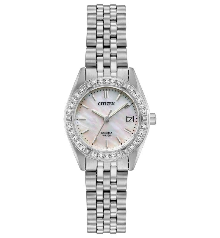 Citizen Quartz Mother of Pearl Dial Crystal Bezel w/Date 