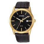 CITIZEN WATCH COMPANY Citizen Quartz Gold Tone Black Dial Brown Strap w/Date