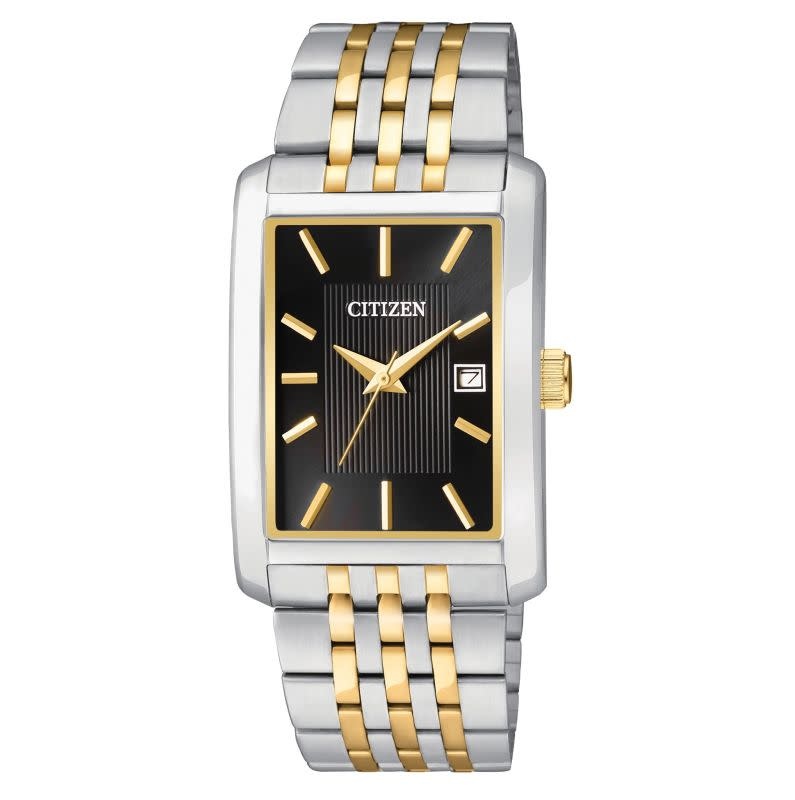 Citizen Quartz Two Tone Black Dial Bracelet Watch w/Date