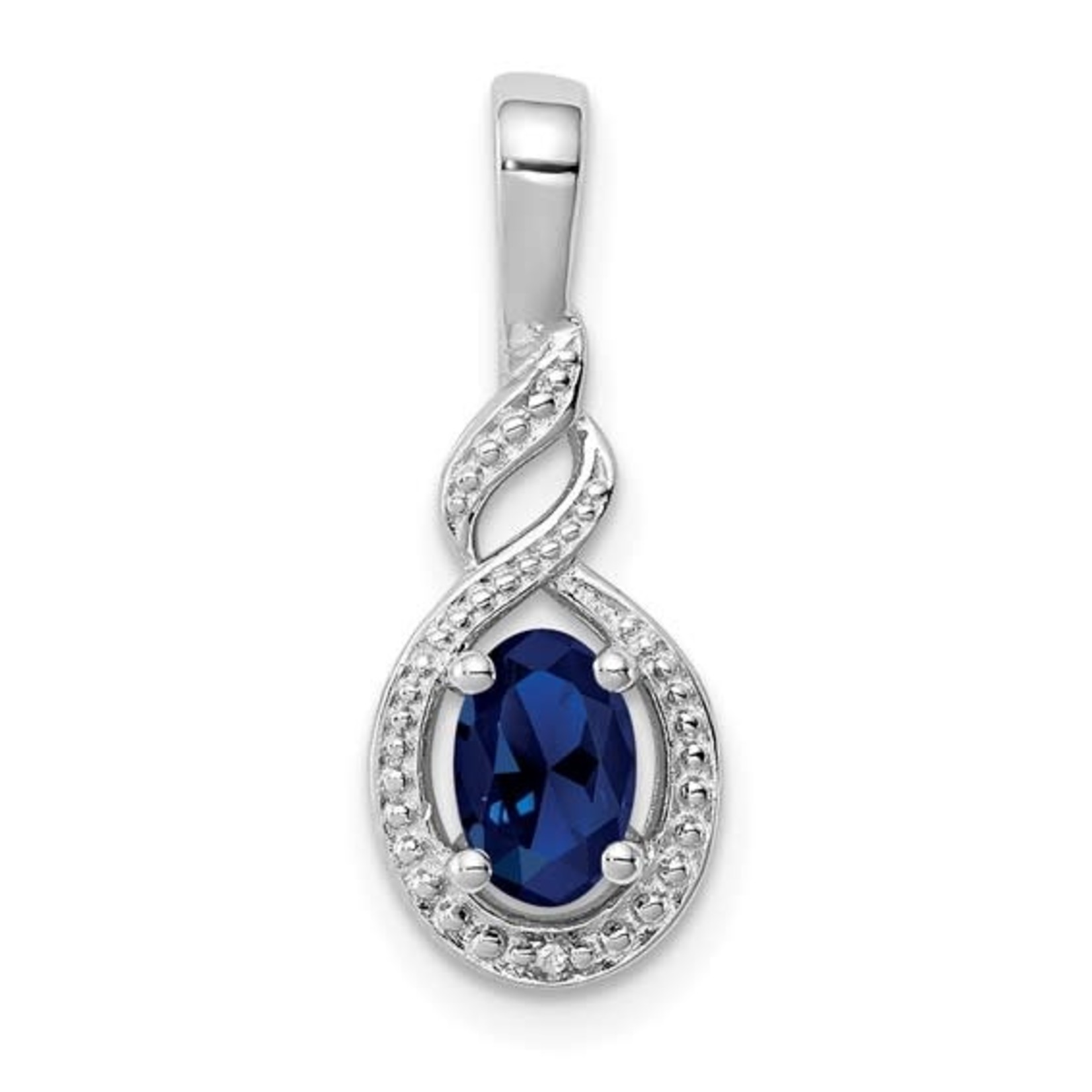 QUALITY GOLD OF CINCINNATI INC Sterling Silver Rhodium Plated Created Sapphire and Diamond Pendant w/Chain