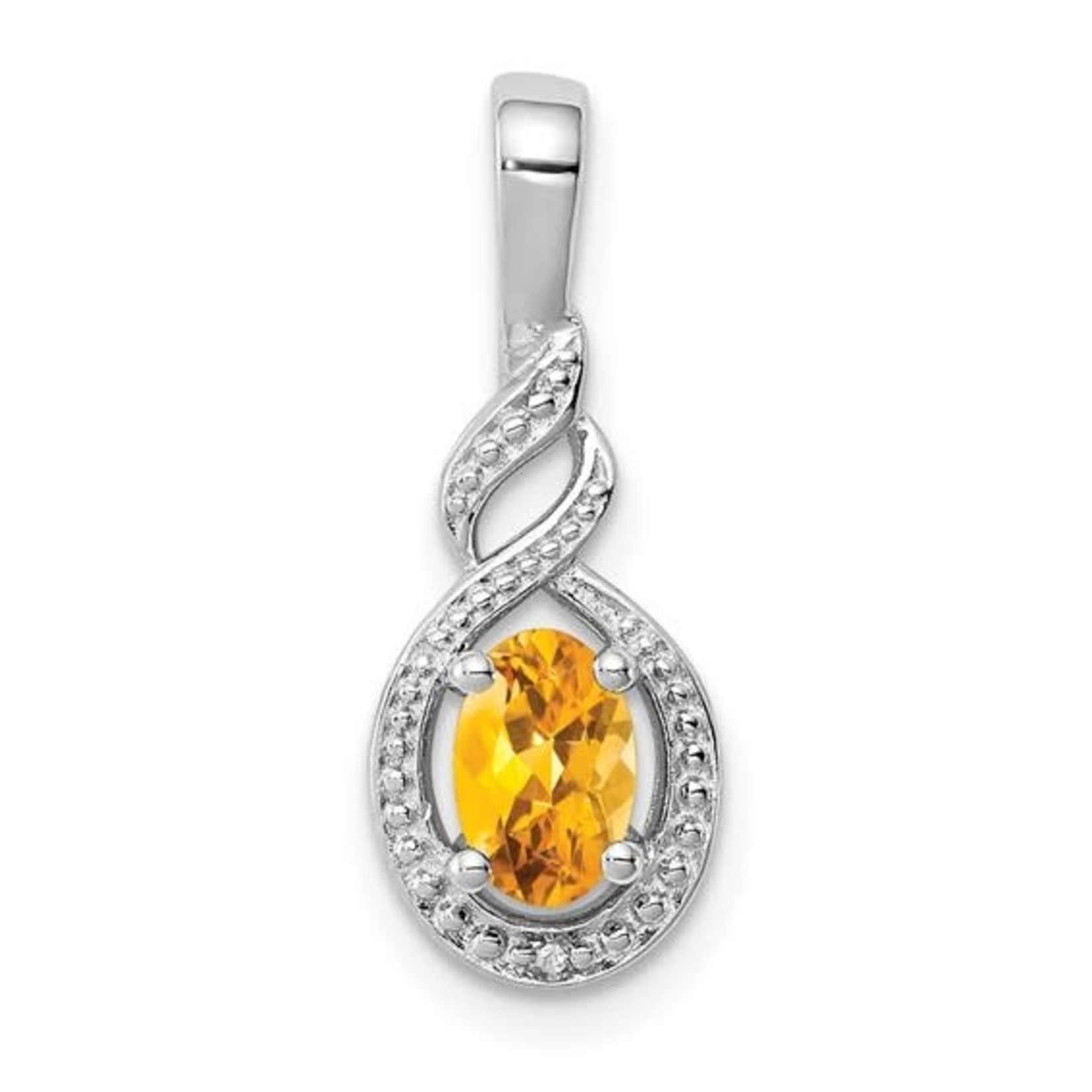 QUALITY GOLD OF CINCINNATI INC Sterling Silver Rhodium Plated Citrine and Diamond Pendant w/Chain