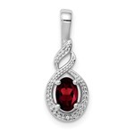 QUALITY GOLD OF CINCINNATI INC Sterling Silver Rhodium Plated Garnet and Diamond Pendant w/Chain