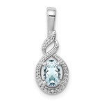 QUALITY GOLD OF CINCINNATI INC Sterling Silver Rhodium Plated Aquamarine and Diamond Pendant w/Chain