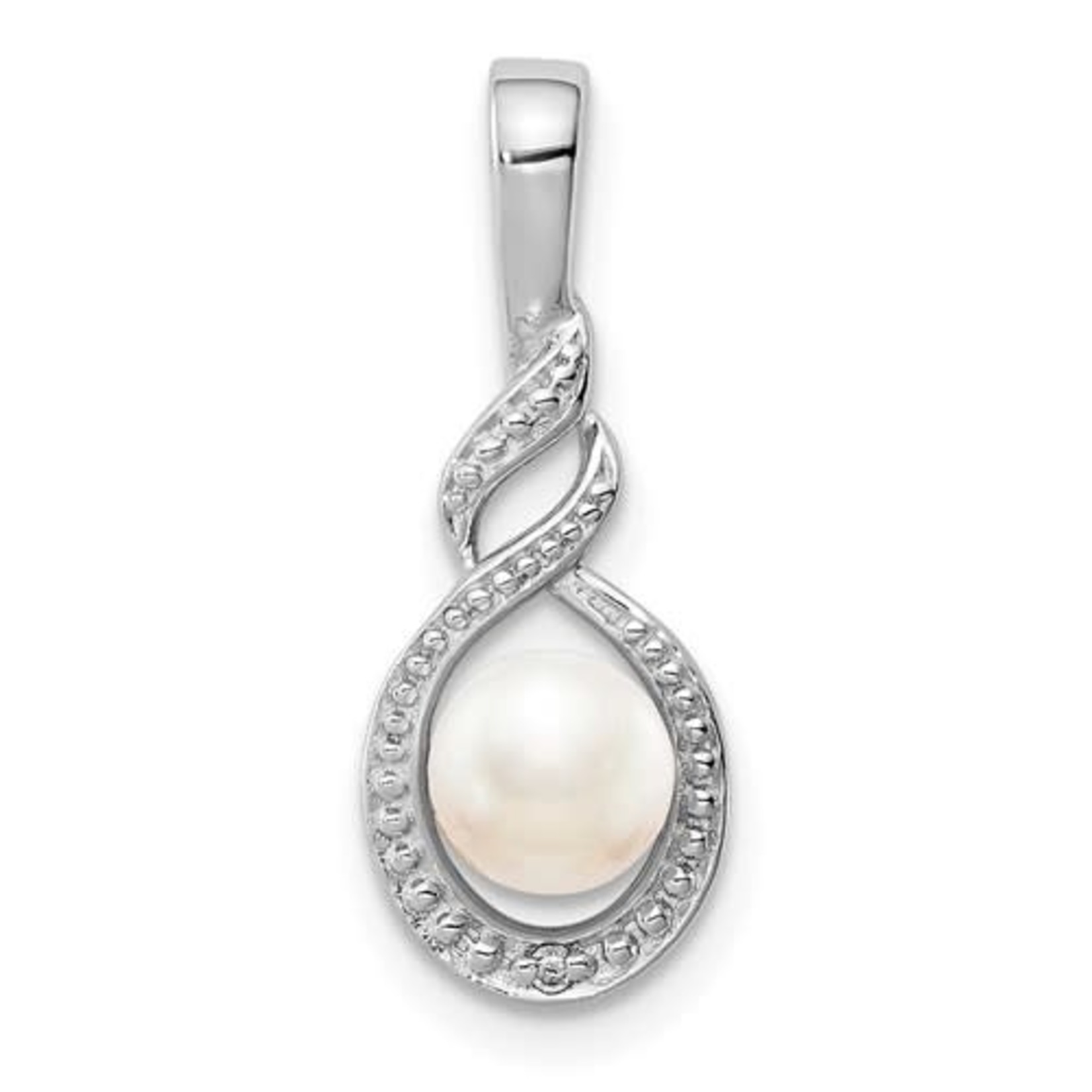 QUALITY GOLD OF CINCINNATI INC Sterling Silver Rhodium Plated Pearl and Diamond Pendant w/Chain
