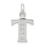 QUALITY GOLD OF CINCINNATI INC Sterling Silver Initial "T" w/CZ Charm