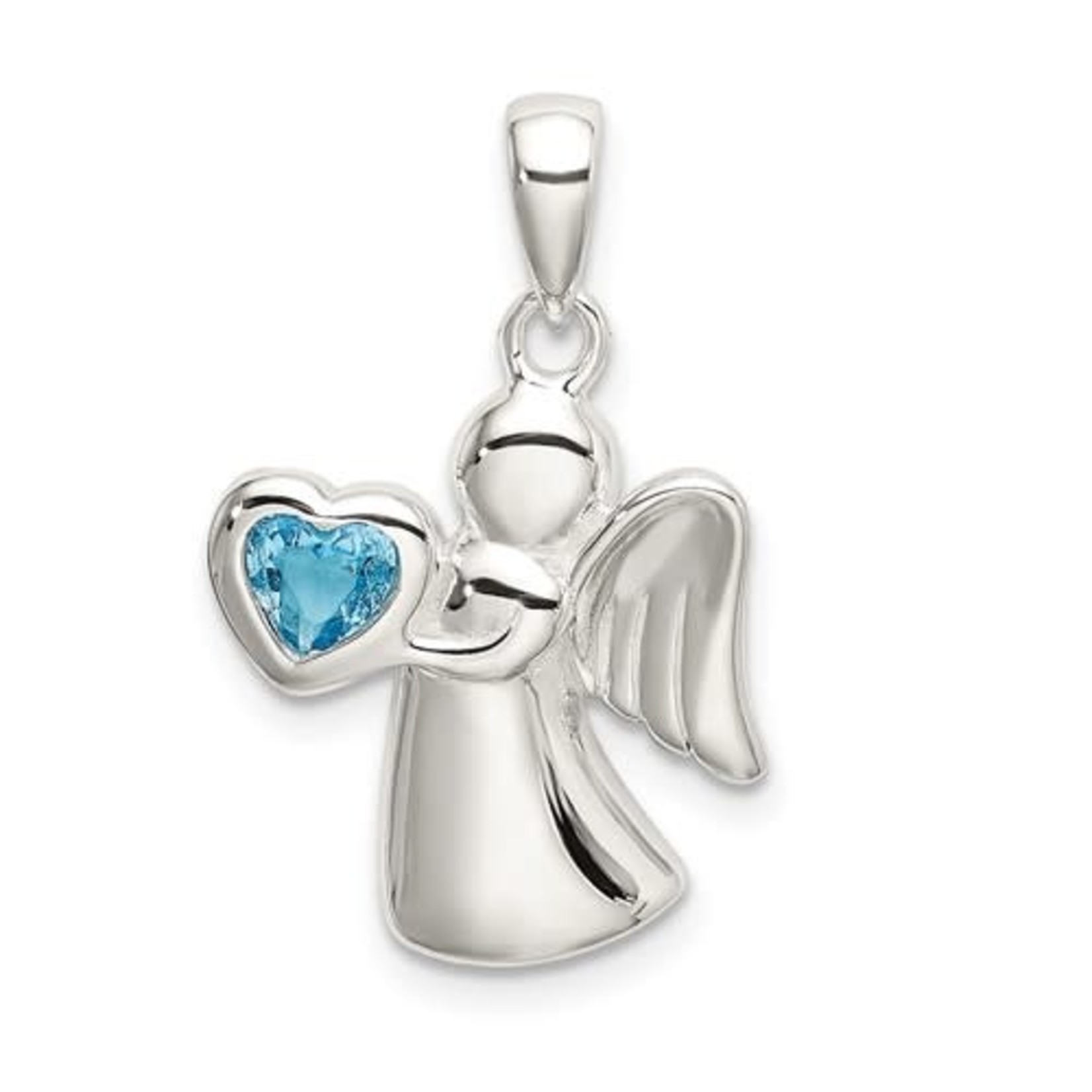 QUALITY GOLD OF CINCINNATI INC Sterling Silver Angel w/Blue CZ Heart Charm