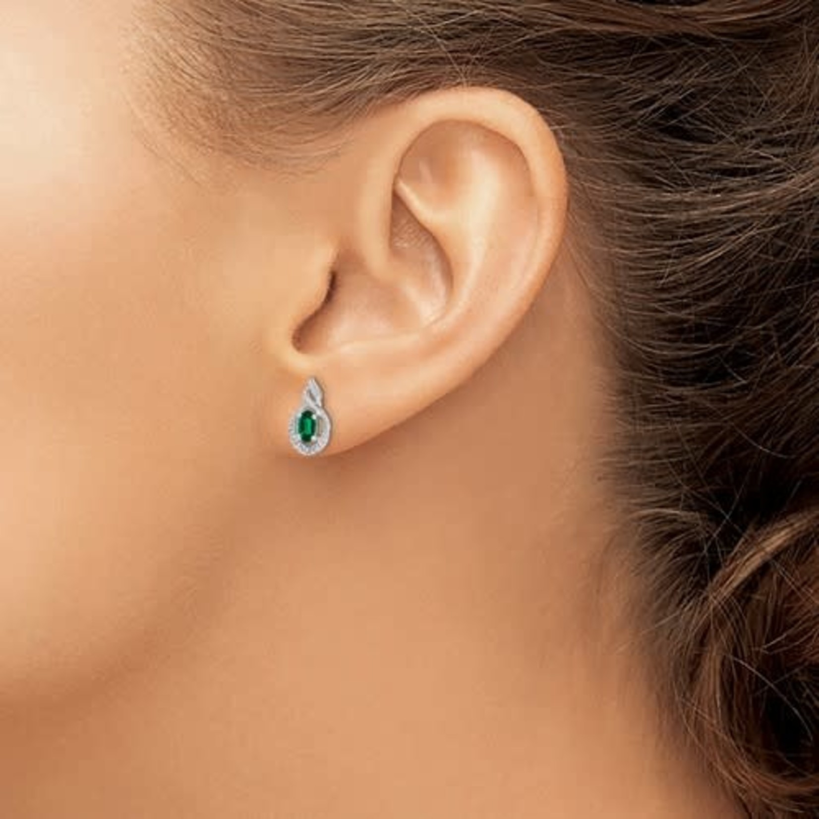 QUALITY GOLD OF CINCINNATI INC Sterling Silver Rhodium Plated Created Emerald and Diamond Earrings