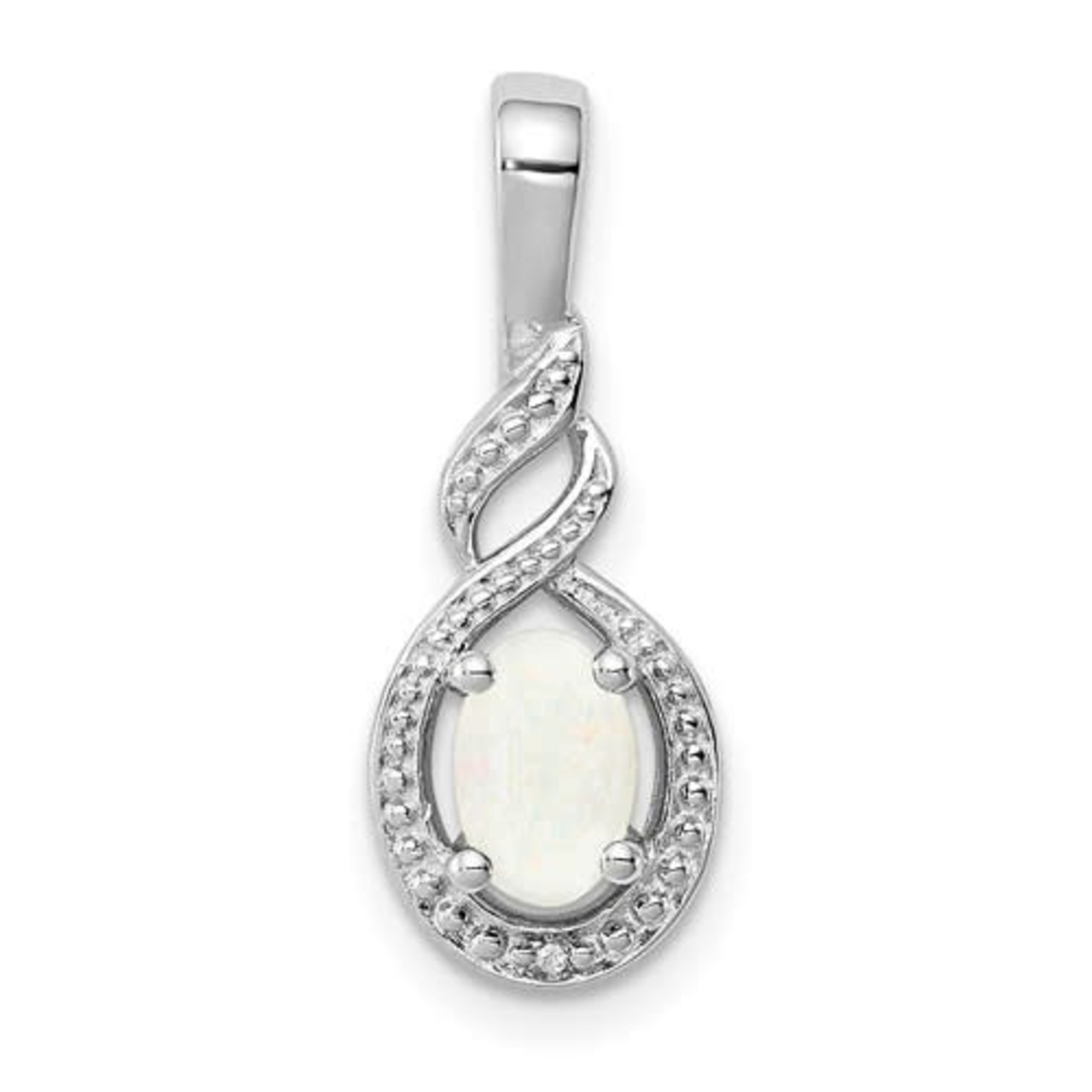 QUALITY GOLD OF CINCINNATI INC Sterling Silver Rhodium Plated Opal and Diamond Pendant w/Chain