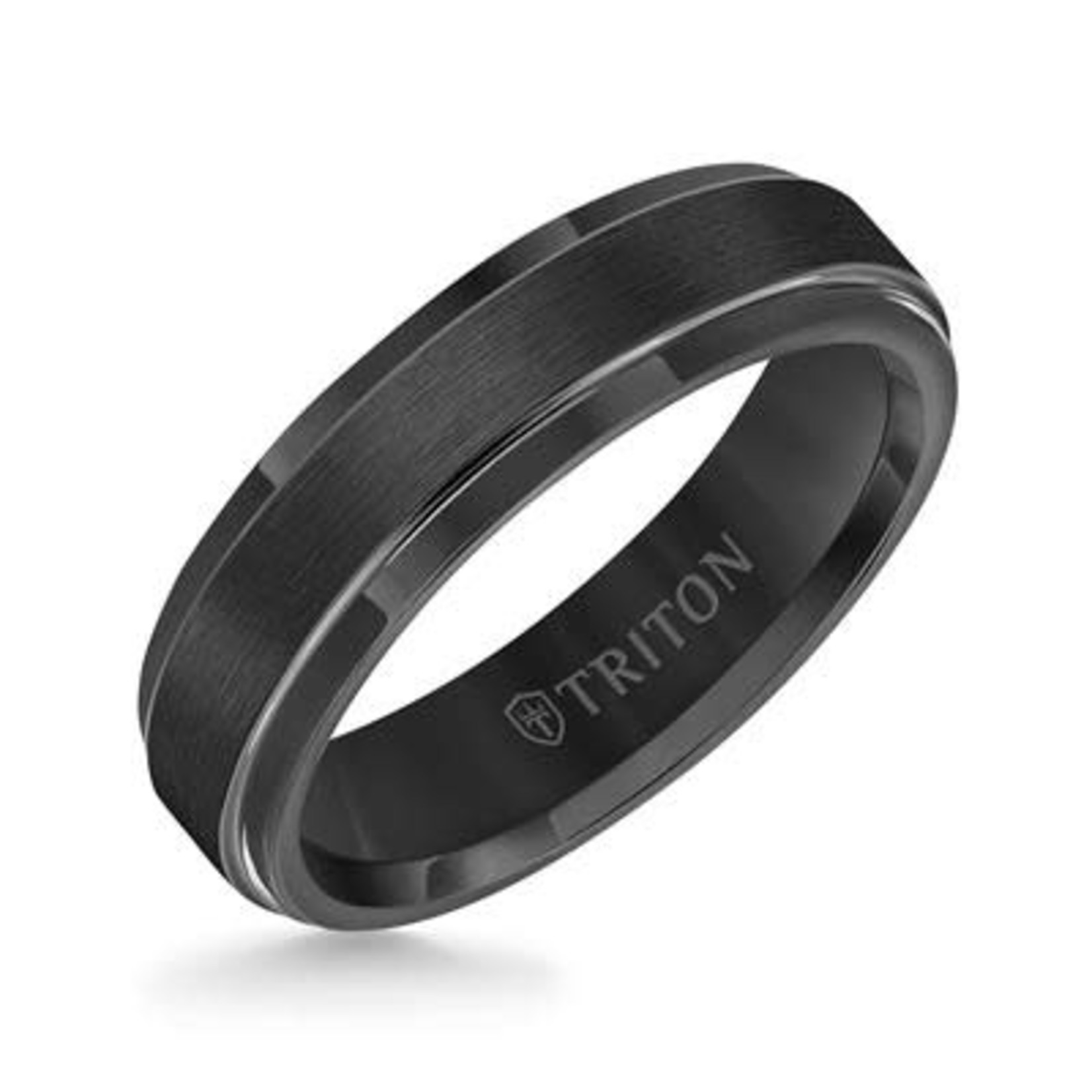 Triton Black Tungsten Carbide 6mm Step Edge Satin Finish Band sz10