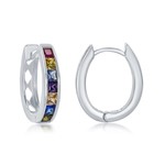 CLASSIC IMPORTS INC Sterling Silver Rainbow Cubic Zirconia Oval Hoops