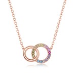 CLASSIC IMPORTS INC Sterling Silver Rose Gold Plated Double Circle Rainbow CZ Necklace