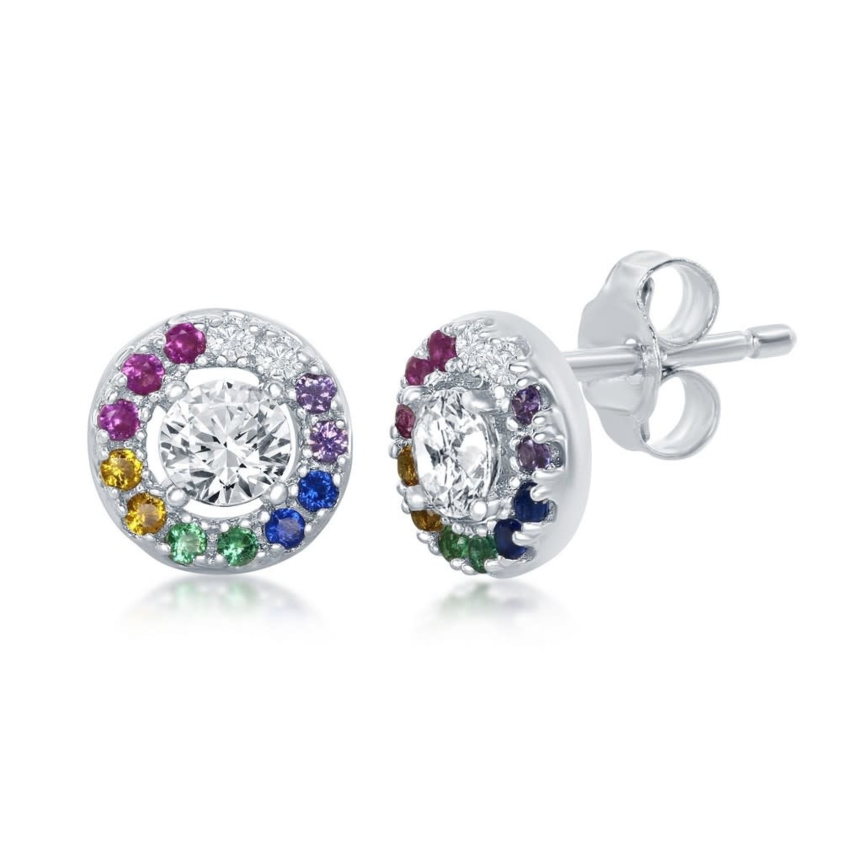 CLASSIC IMPORTS INC Sterling Silver Rainbow & White Cubic Zirconia Earrings