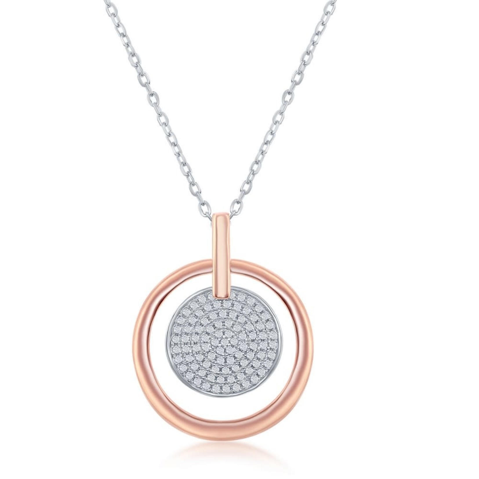 CLASSIC IMPORTS INC Sterling Silver Two-Tone Micro Pave Disc Rose Gold Plated Open Circle Necklace