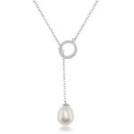 CLASSIC IMPORTS INC Sterling Silver CZ Circle with Teardrop Freshwater Pearl Adjustable Bolo Necklace