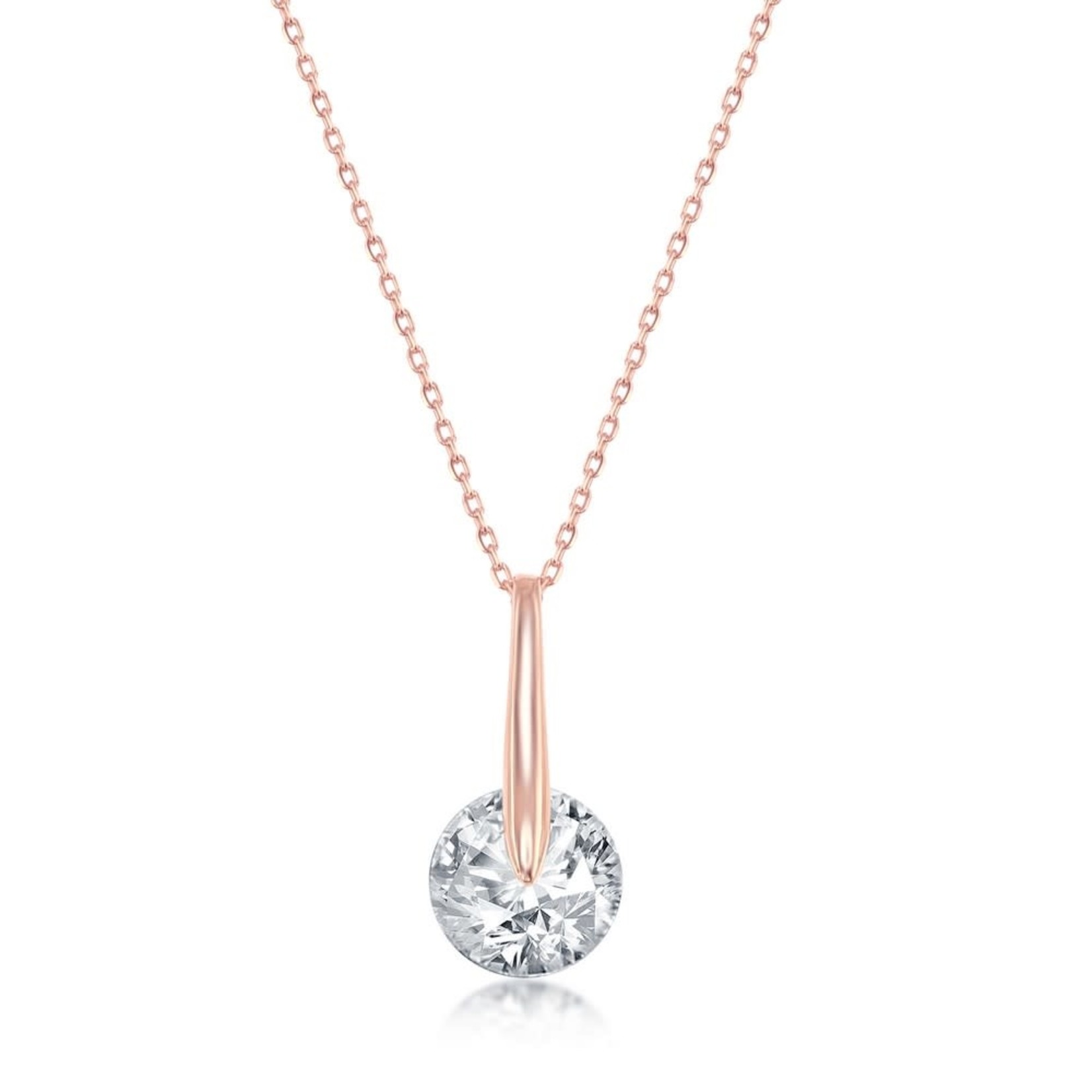 CLASSIC IMPORTS INC Sterling Silver Rose Gold Plated Cubic Zirconia Pendant w/Chain