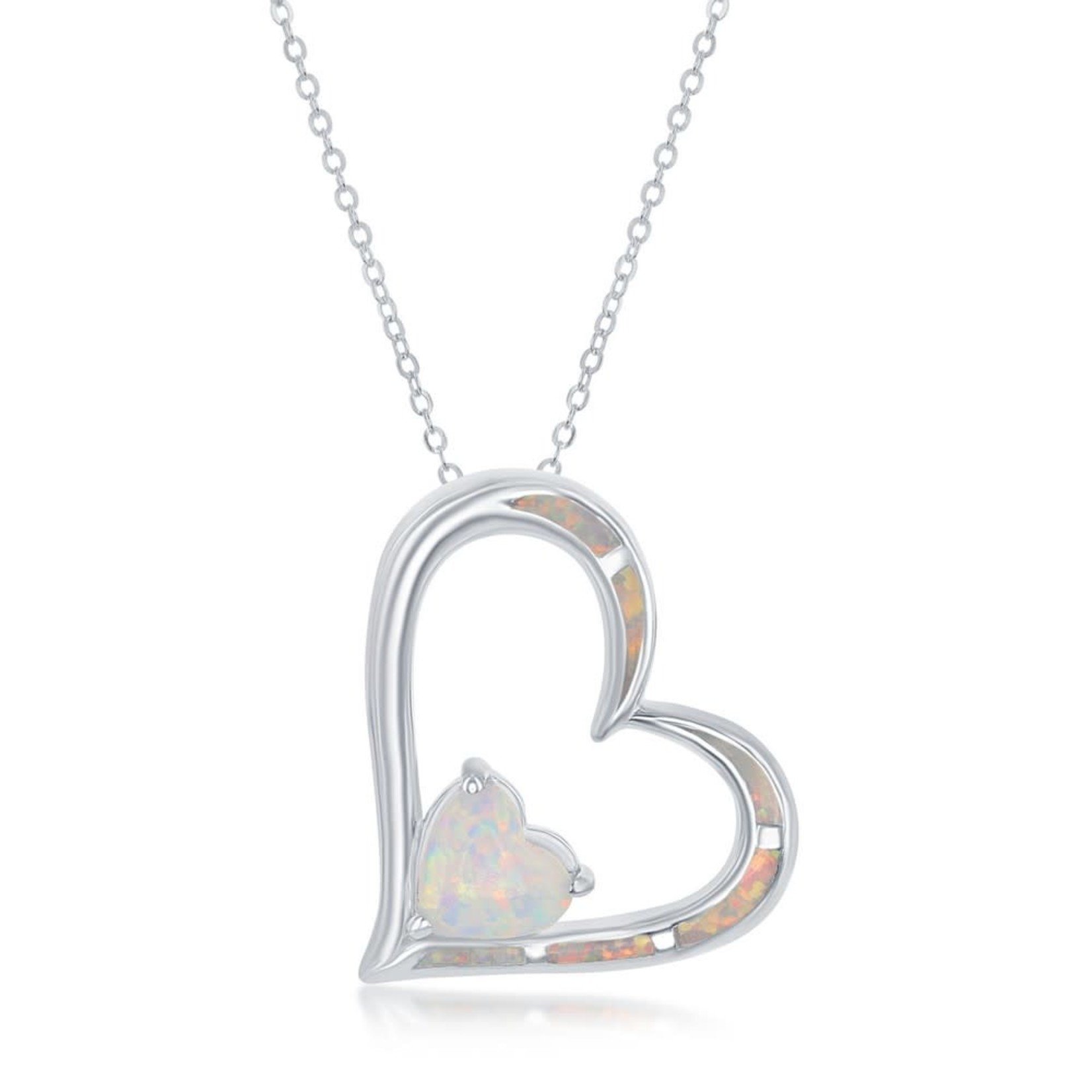 CLASSIC IMPORTS INC Sterling Silver Inlay Opal Heart Pendant