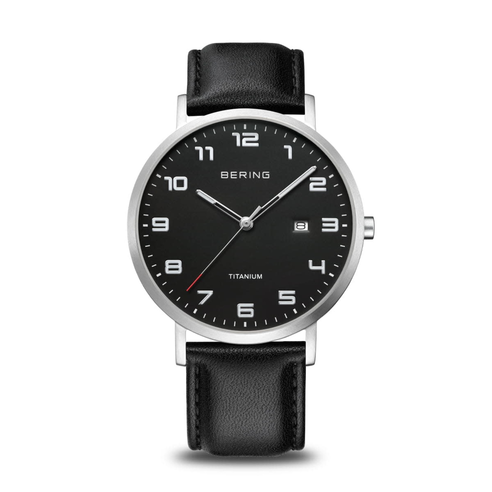 BERING Bering Titanium Watch w/Leather Strap, Black Dial & Date