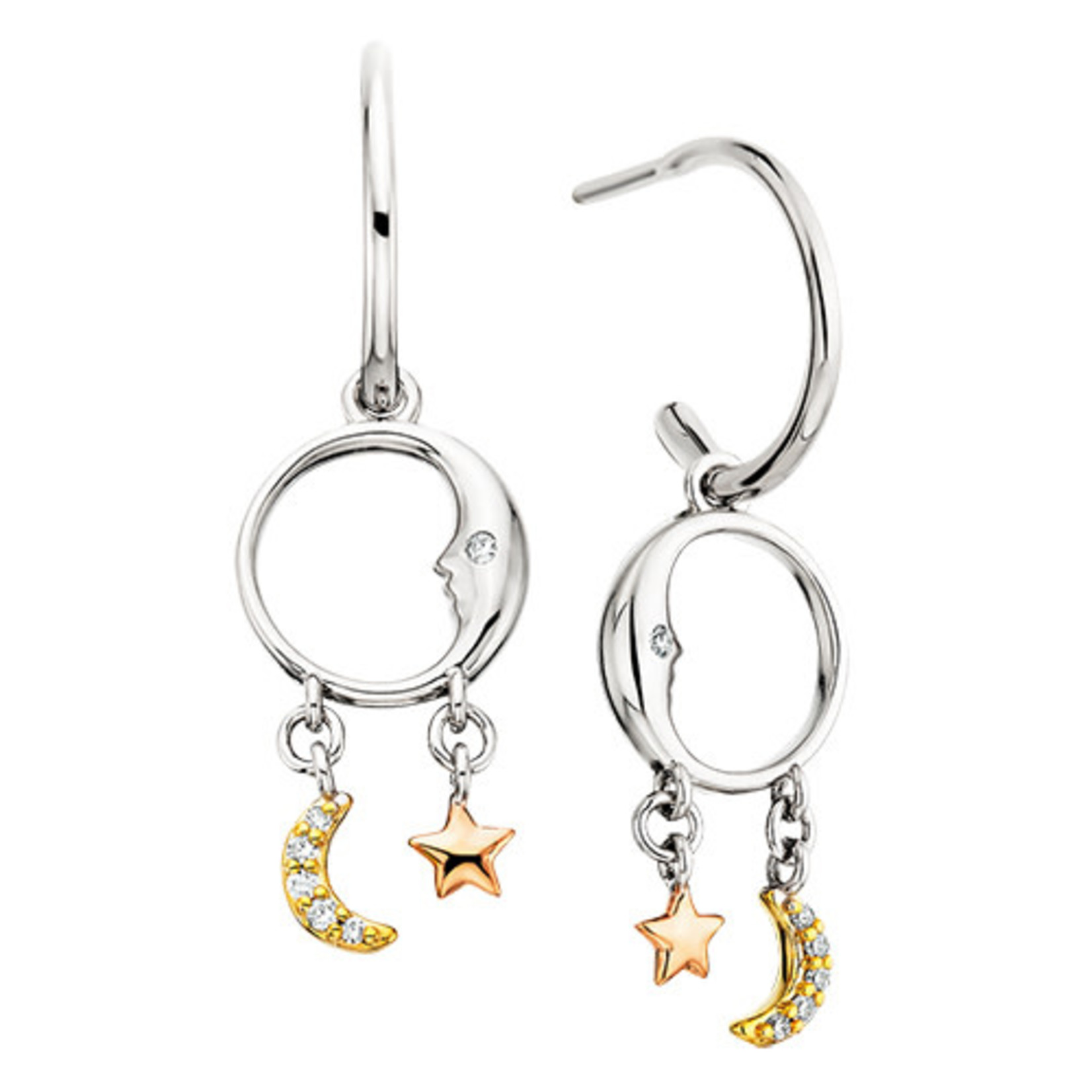THE BERCO COMPANY, INC. Sterling Silver Diamond Moon & Stars Earrings