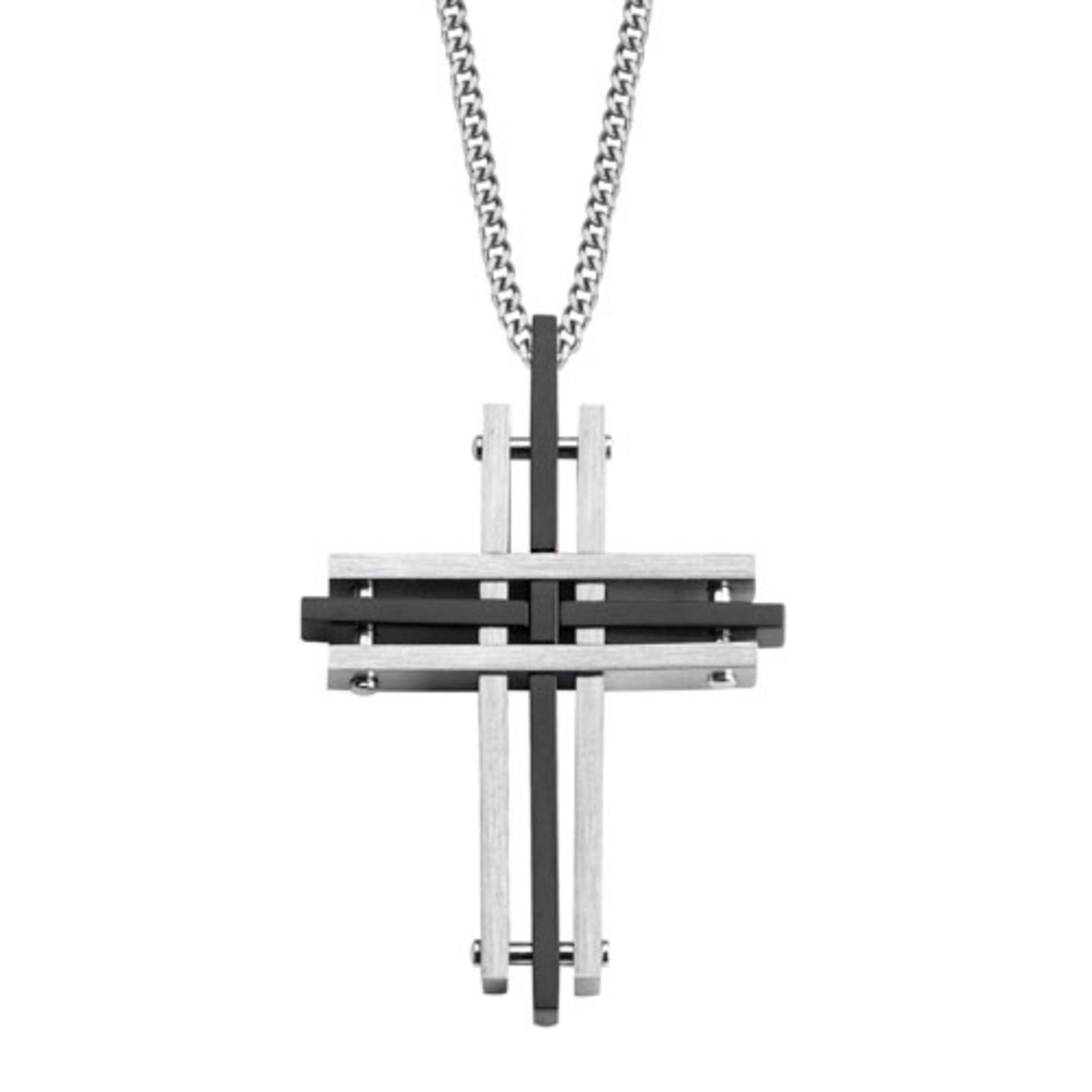 LEGERE Stainless Steel & Black IP Plated Cross w/Chain