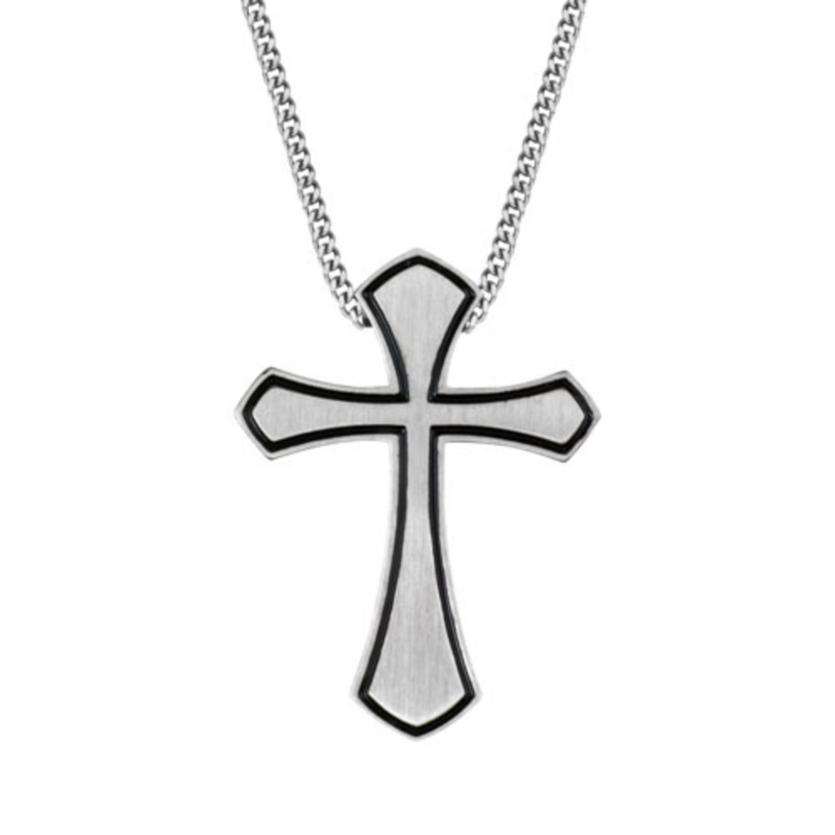 Stainless Steel Styled Pinstripe Cross w/Chain - Robinette Jewelers