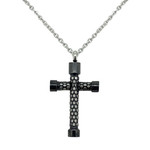 LEGERE Stainless Steel Small Black Embossed Cross w/Chain