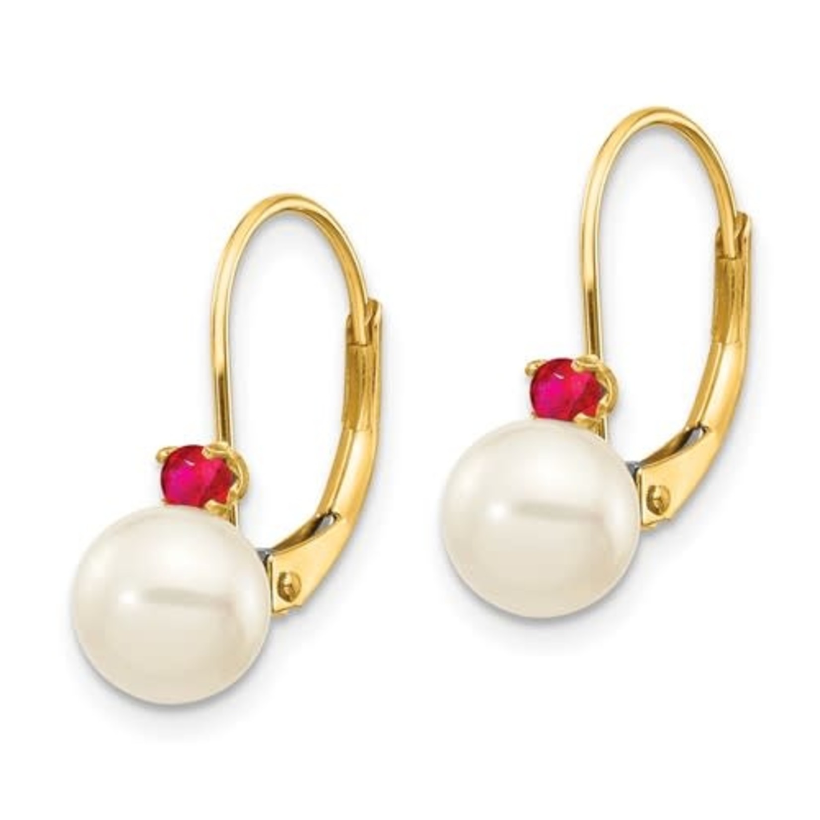 QUALITY GOLD OF CINCINNATI INC 14K Freshwater Cultured Pearl & Ruby Leverback Earrings