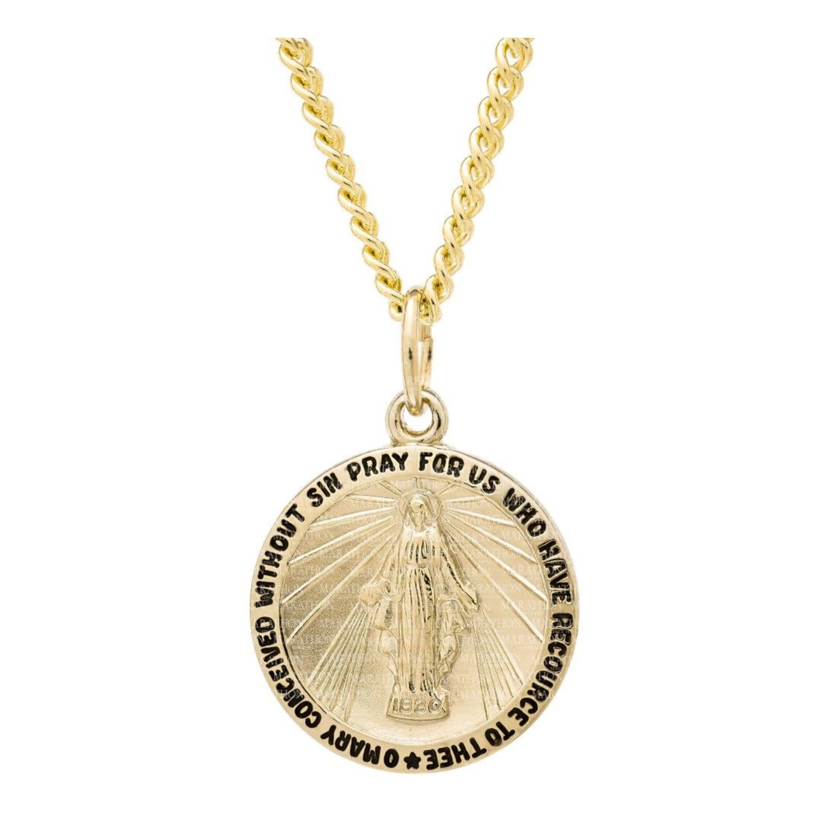 MARTHON 14KGF Round Miraculous Medal w/Chain