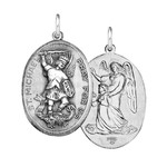 MARTHON Sterling Silver Oval St. Michael Medal w/20” Stainless Chain