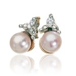 AMERICAN RING SOURCE 10KW Cultured Pearl & Diamond Earrings