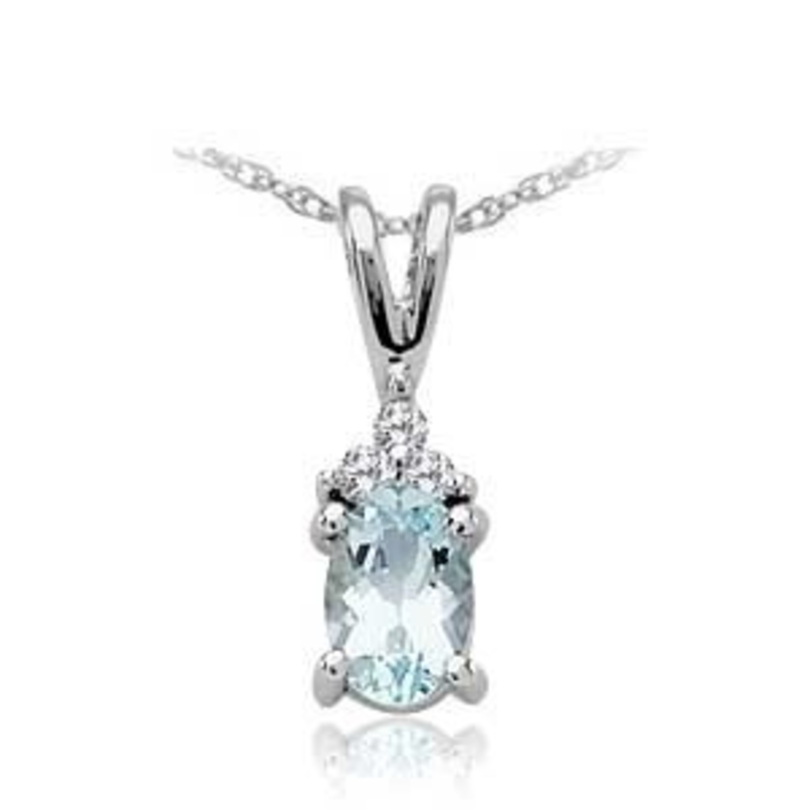 AMERICAN RING SOURCE 14KW Aquamarine & 3 Diamond Pendant