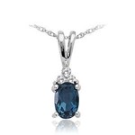 AMERICAN RING SOURCE 14KW London Blue Topaz & 3 Diamond Pendant