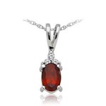 AMERICAN RING SOURCE 14KW Garnet & 3 Diamond Pendant