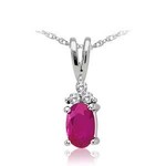 AMERICAN RING SOURCE 14KW Ruby & 3 Diamond Pendant