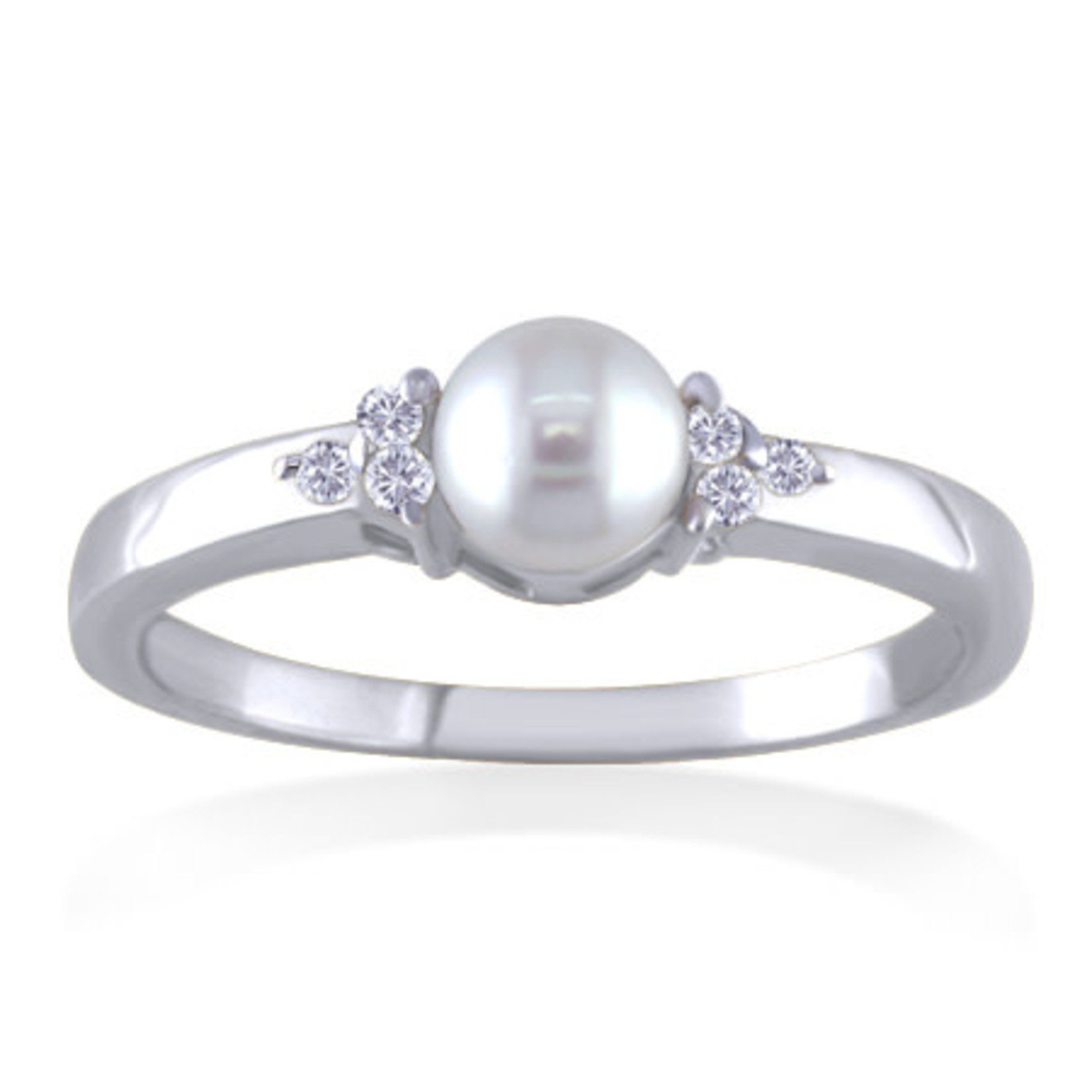 AMERICAN RING SOURCE 14KW Cultured Pearl and 6 Diamond Ring
