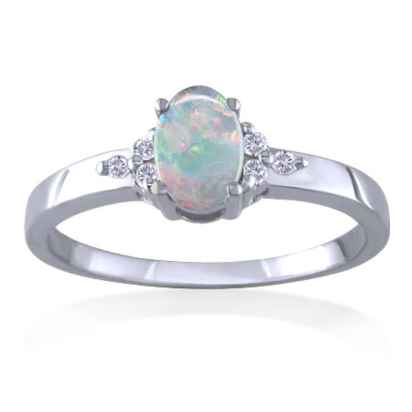 AMERICAN RING SOURCE 14KW Opal & 6 Diamond Ring