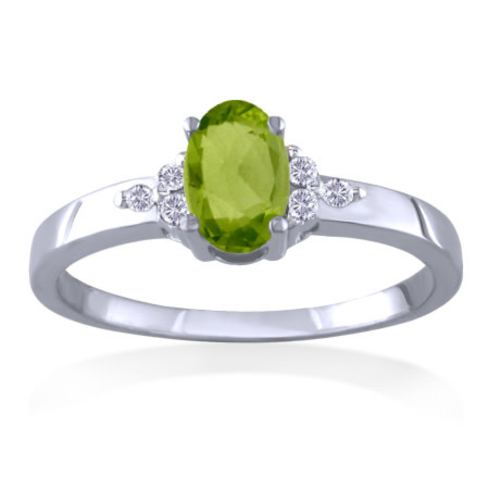 AMERICAN RING SOURCE 14KW Peridot & 6 Diamond Ring