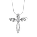 STERLING REPUTATION Large Sterling Angel Wing Cross W/CZ’s Necklace