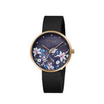 STRAND STRAND Pinktone case Flowers Dial/ Black Mesh Band Watch