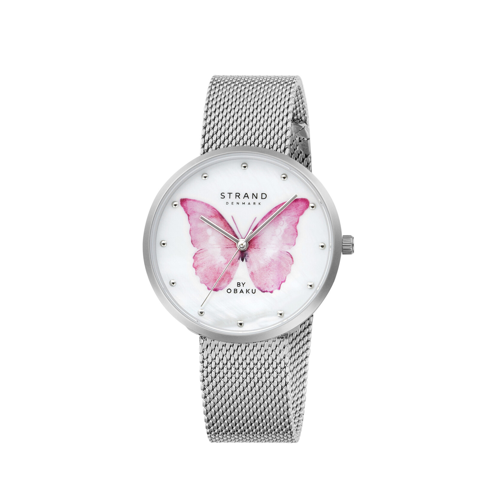 STRAND STRAND Silvertone Pink Butterfly Dial Watch