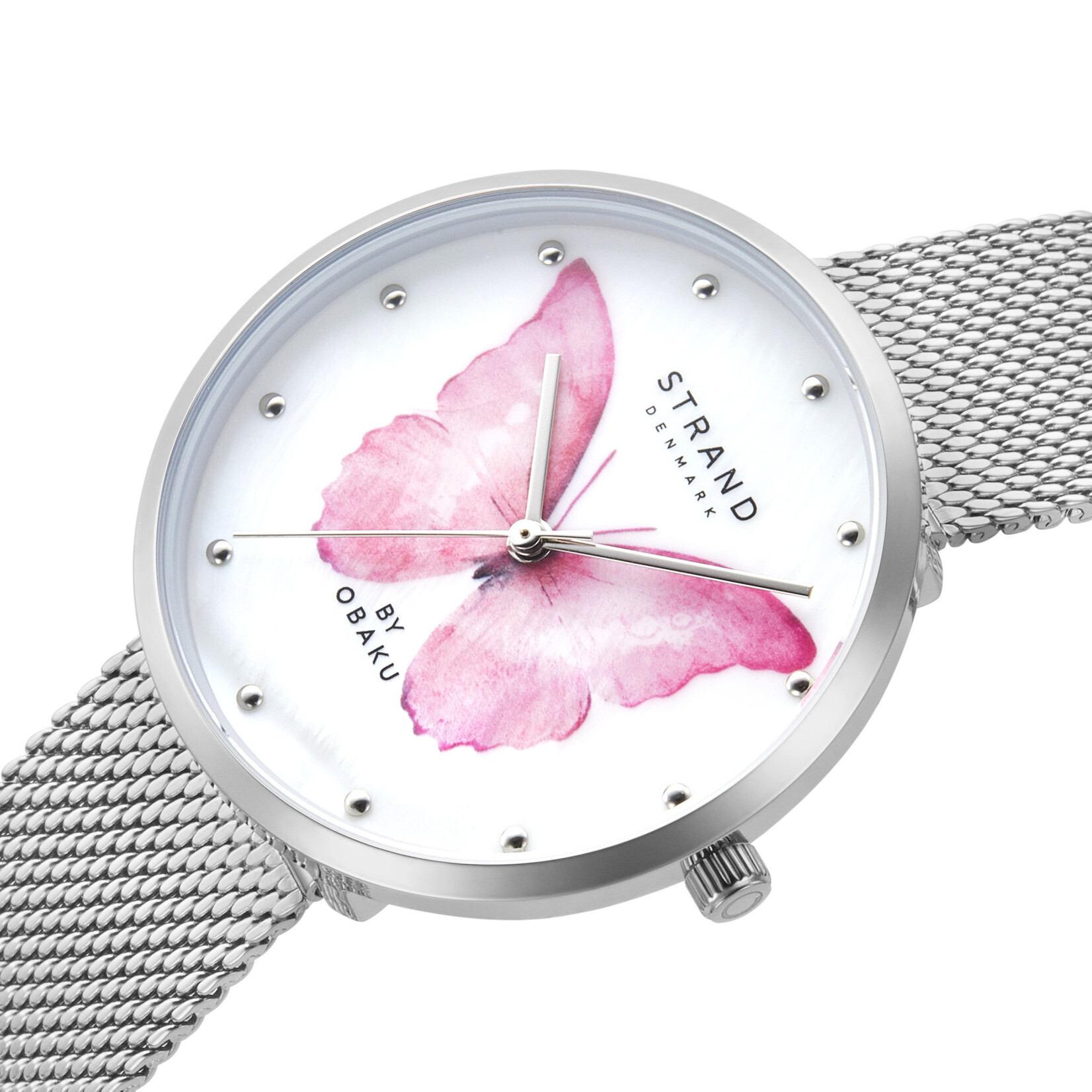 STRAND STRAND Silvertone Pink Butterfly Dial Watch
