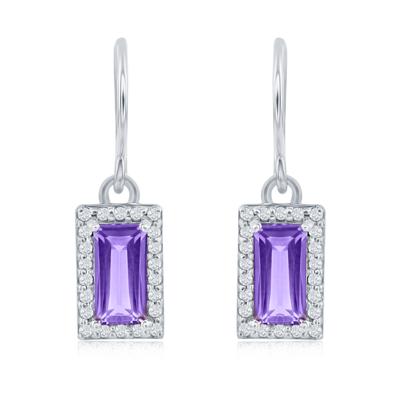 Benjamin Cohen Sterling Silver Emerald cut Amethyst & White Topaz Earrings