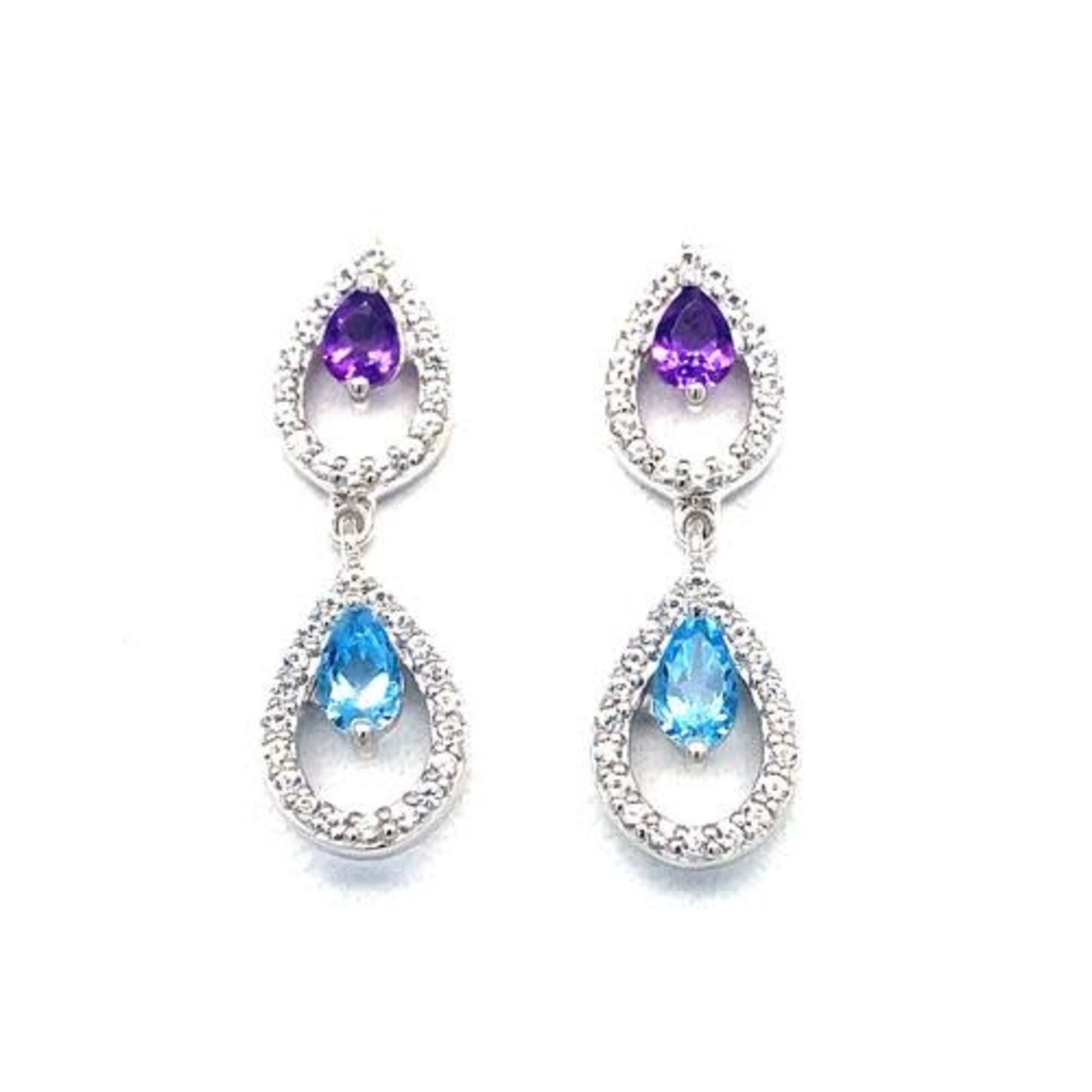 Benjamin Cohen Sterling Silver Amethyst, Blue Topaz, & White Topaz Earrings