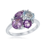 Benjamin Cohen Sterling Silver Amethyst, Blue Topaz, & White Topaz Ring