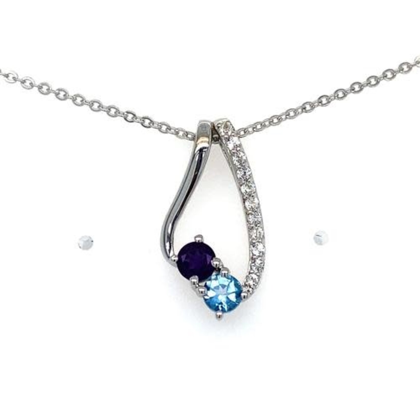 Benjamin Cohen Sterling Silver Amethyst, Blue & White Topaz Pendant