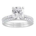 MERCURY RING CORP. 14KW 2.49CTTW Cushion Lab Grown Diamond Hidden Halo Bridal Set